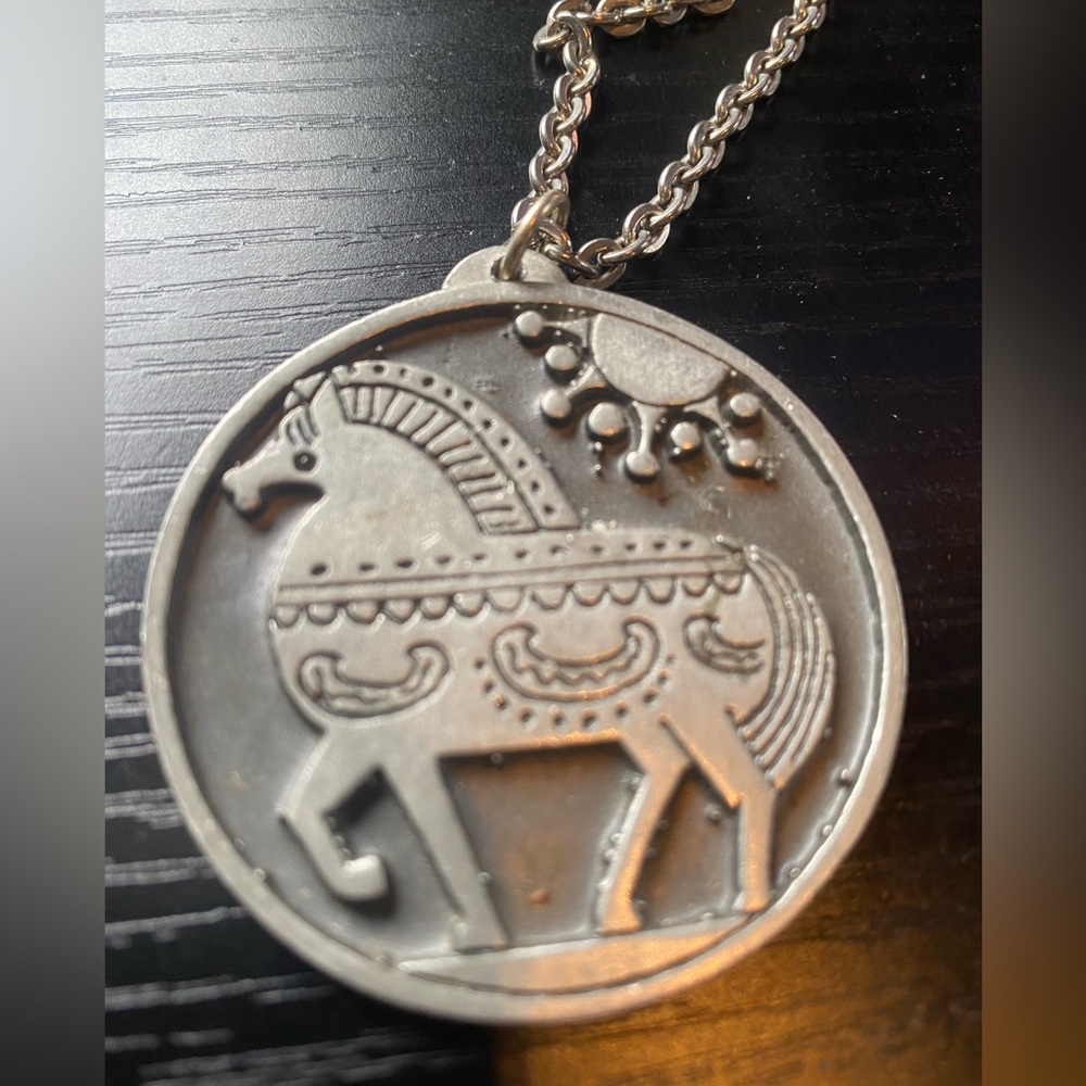 Vintage Modern Jorgen Jensen Denmark 226 Pewter Necklace horse Viking
